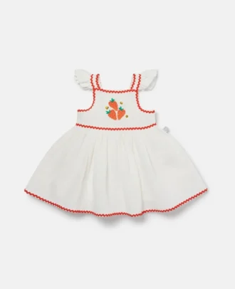 Kleid mit kurzen Ärmeln und Erdbeer-Stickerei
