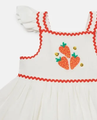 Kleid mit kurzen Ärmeln und Erdbeer-Stickerei