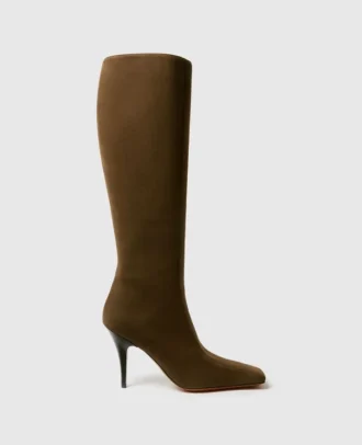 Kniehohe Stiletto-Stiefel aus Wildleder mit eckiger Spitze