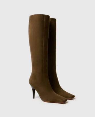 Kniehohe Stiletto-Stiefel aus Wildleder mit eckiger Spitze