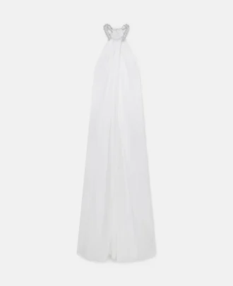 Kristallbesetztes Maxikleid mit Neckholder-Ausschnitt aus Satin