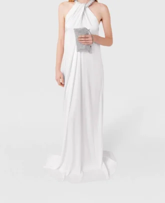 Kristallbesetztes Maxikleid mit Neckholder-Ausschnitt aus Satin