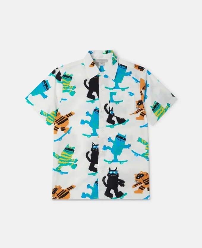 Kurzarmhemd mit Katzenprint