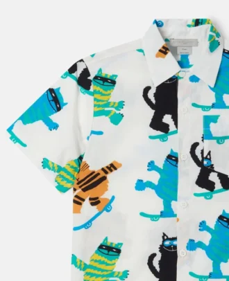 Kurzarmhemd mit Katzenprint