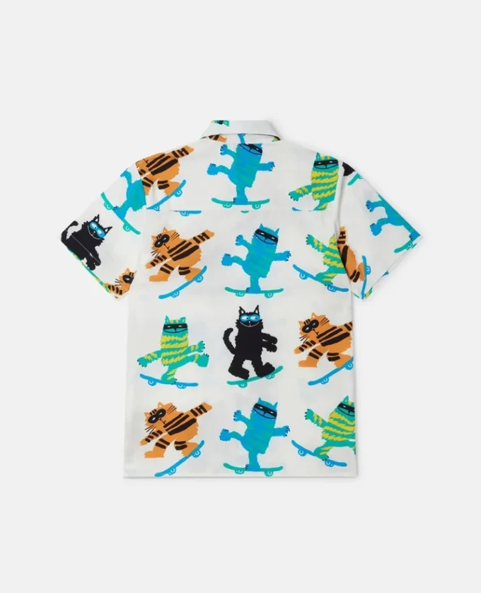 Kurzarmhemd mit Katzenprint