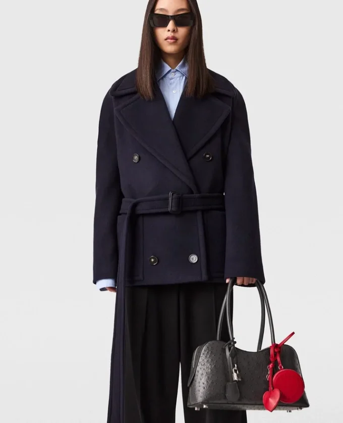 Kurze Peacoat-Jacke mit Bindegürtel