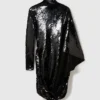 Langärmeliges, drapiertes Minikleid mit Pailletten