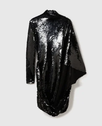 Langärmeliges, drapiertes Minikleid mit Pailletten