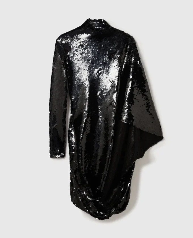 Langärmeliges, drapiertes Minikleid mit Pailletten