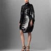 Langärmeliges, drapiertes Minikleid mit Pailletten