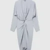 Langärmeliges Midikleid mit gedrehter Vorderseite