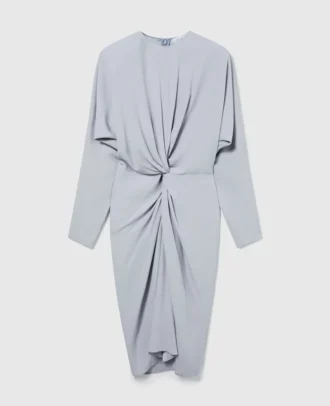 Langärmeliges Midikleid mit gedrehter Vorderseite