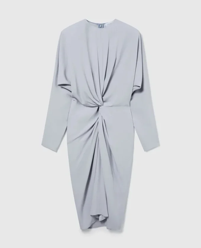 Langärmeliges Midikleid mit gedrehter Vorderseite