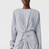 Langärmeliges Midikleid mit gedrehter Vorderseite