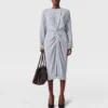 Langärmeliges Midikleid mit gedrehter Vorderseite