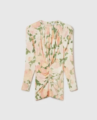 Langärmeliges Minikleid mit Pfingstrosenprint