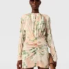 Langärmeliges Minikleid mit Pfingstrosenprint
