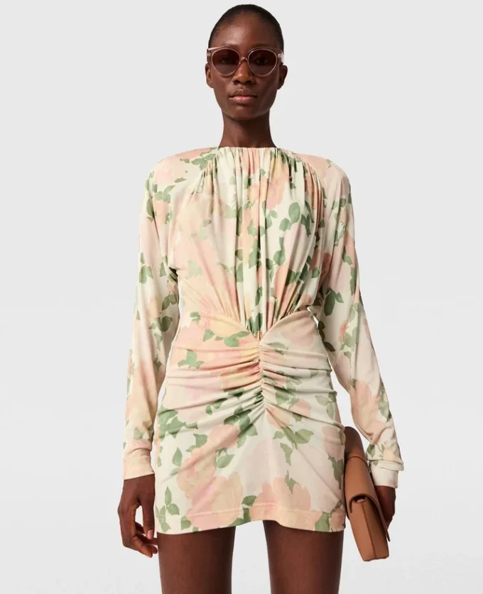 Langärmeliges Minikleid mit Pfingstrosenprint