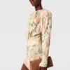 Langärmeliges Minikleid mit Pfingstrosenprint