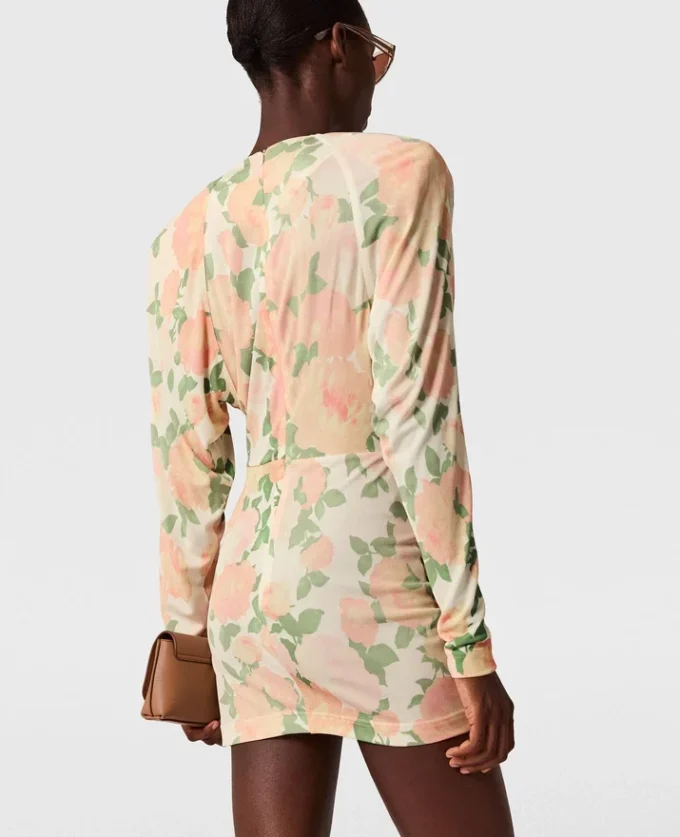 Langärmeliges Minikleid mit Pfingstrosenprint