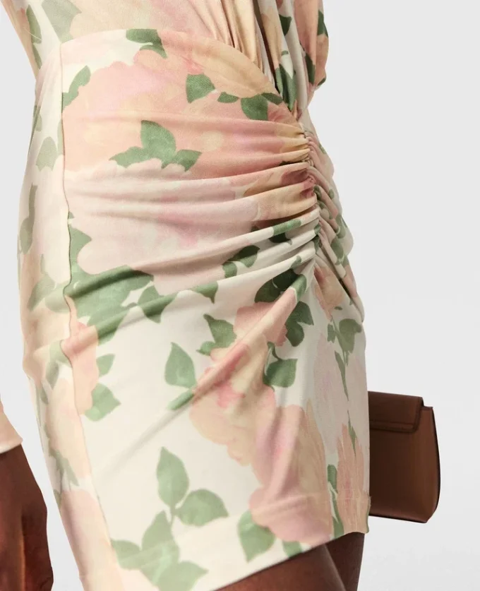 Langärmeliges Minikleid mit Pfingstrosenprint