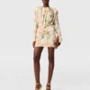 Langärmeliges Minikleid mit Pfingstrosenprint