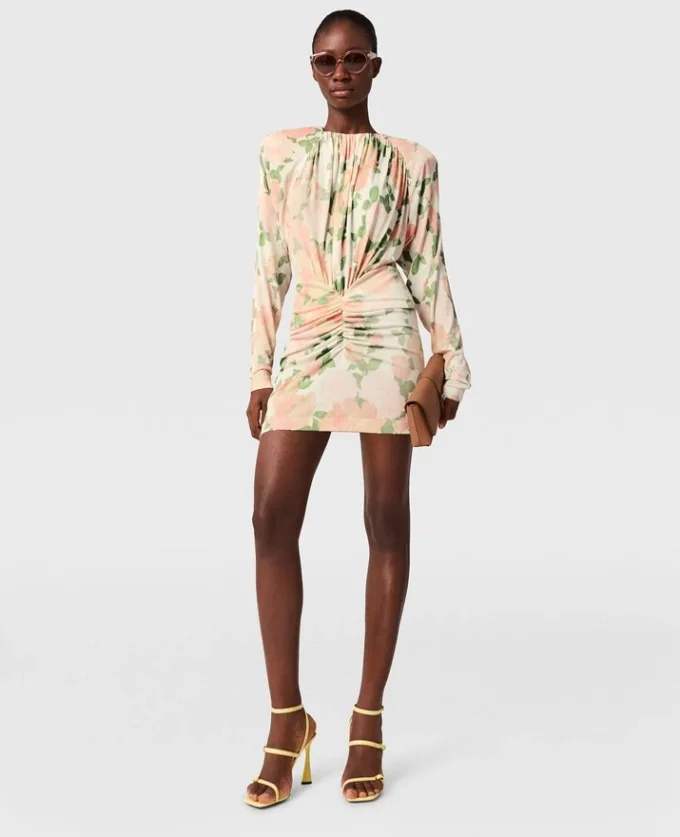 Langärmeliges Minikleid mit Pfingstrosenprint