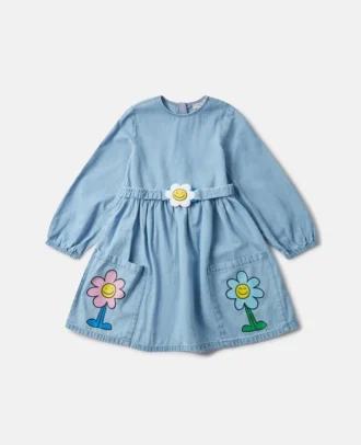 Langärmliges Kleid mit Blumenmuster und Schnalle