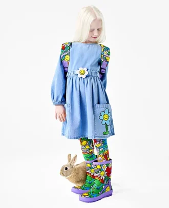 Langärmliges Kleid mit Blumenmuster und Schnalle
