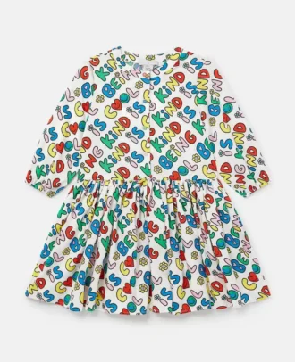 Langärmliges Kleid mit „Earth Friends“-Textdruck