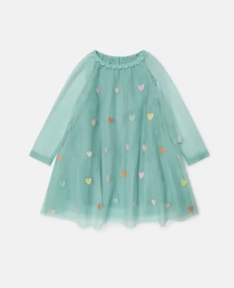 Langärmliges Kleid mit Herzstickerei