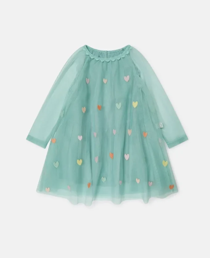 Langärmliges Kleid mit Herzstickerei