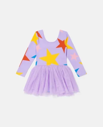 Langärmliges Kleid mit Sternenprint und Tüllrock