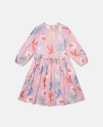 Langärmliges Kleid mit Taubenprint