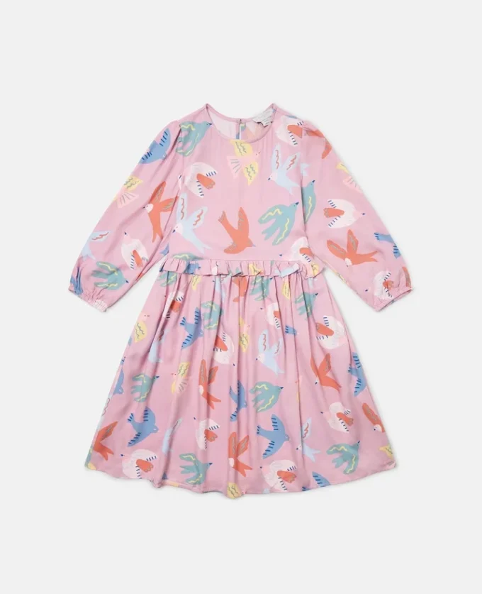Langärmliges Kleid mit Taubenprint
