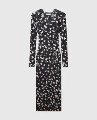 Langärmliges Kleid mit Taubenprint