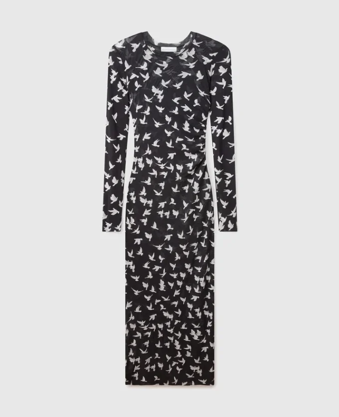 Langärmliges Kleid mit Taubenprint