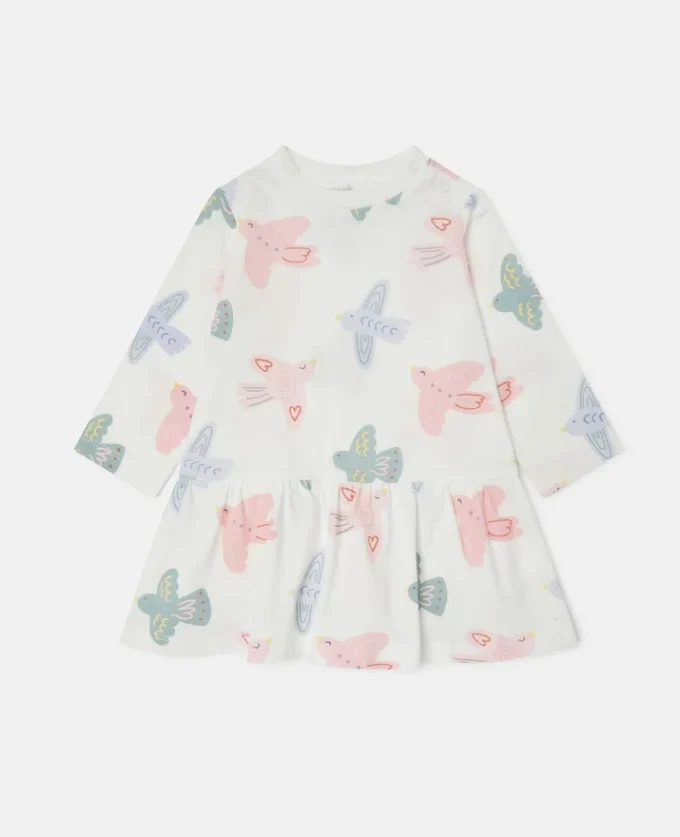 Langärmliges Kleid mit Taubenprint