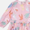 Langärmliges Kleid mit Taubenprint
