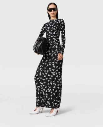 Langärmliges Kleid mit Taubenprint