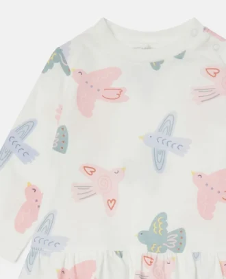 Langärmliges Kleid mit Taubenprint