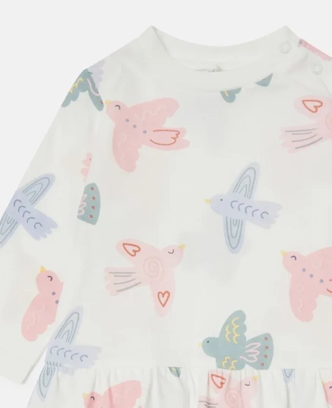 Langärmliges Kleid mit Taubenprint