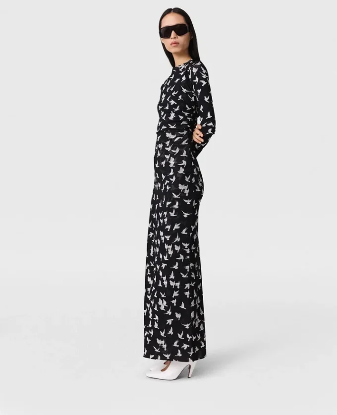 Langärmliges Kleid mit Taubenprint