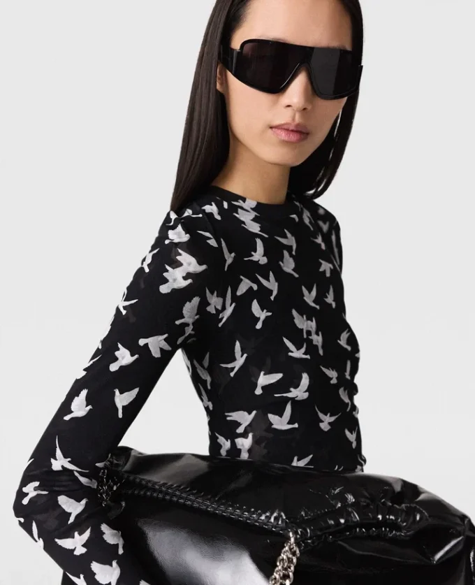 Langärmliges Kleid mit Taubenprint