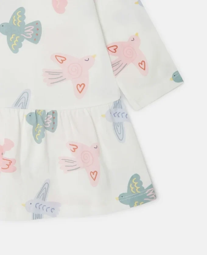 Langärmliges Kleid mit Taubenprint