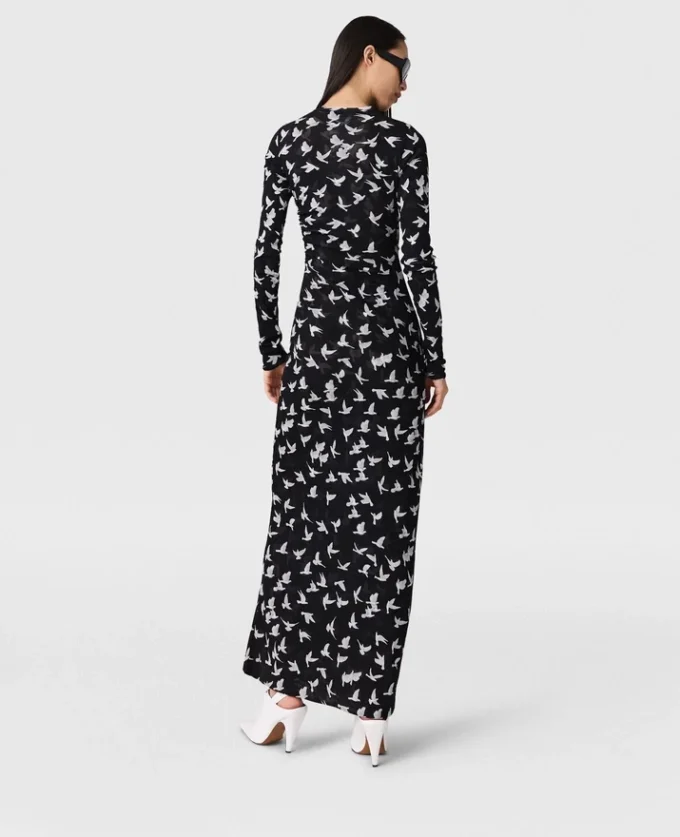 Langärmliges Kleid mit Taubenprint