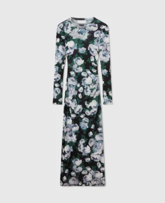 Langärmliges Midi-Kleid aus Mesh mit Blumenmuster