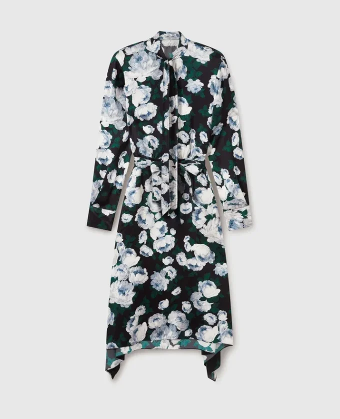 Langärmliges Midi-Kleid aus Mesh mit Blumenmuster