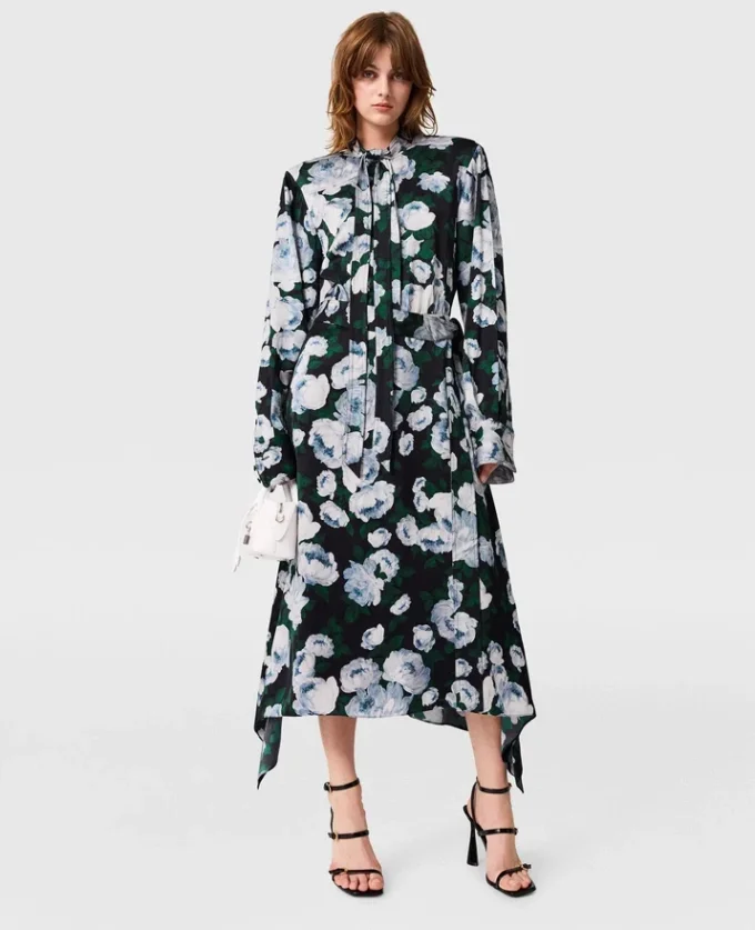 Langärmliges Midi-Kleid aus Mesh mit Blumenmuster