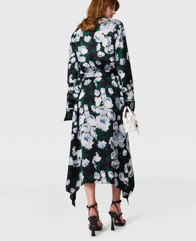 Langärmliges Midi-Kleid aus Mesh mit Blumenmuster